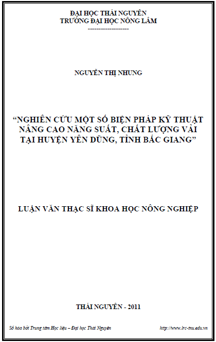 nghien cuu mot so bien phap ky thuat nang cao nang suat chat luong vai tai huyen yen dung tinh bac giang