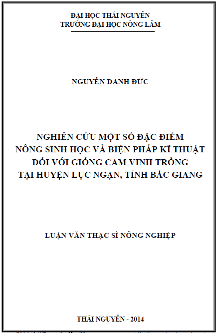 nghien cuu mot so dac diem nong sinh hoc va bien phap ki thuat doi voi giong cam vinh trong tai huyen luc ngan tinh bac giang