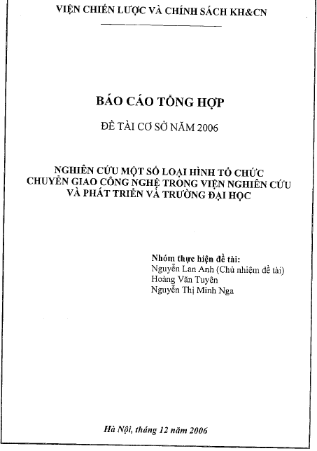 nghien cuu mot so loai hinh to chuc chuyen giao cong nghe trong vien nghien cuu va phat trien va truong dai hoc