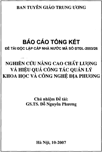 nghien cuu nang cao chat luong va hieu qua cong tac quan ly khoa hoc va cong nghe dia phuong