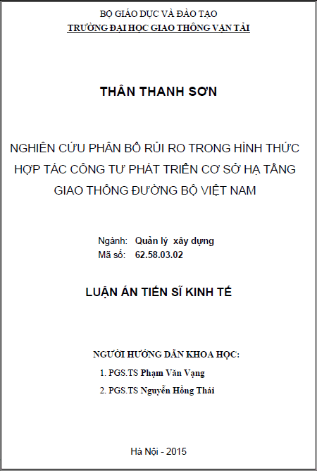 nghien cuu phan bo rui ro trong hinh thuc hop tac cong tu phat trien co so ha tang giao thong duong bo viet nam