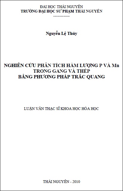 nghien cuu phan tich ham luong p va mn trong gang va thep bang phuong phap trac quang