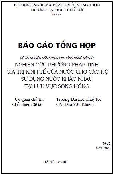 nghien cuu phuong phap tinh gia tri kinh te cua nuoc cho cac ho su dung nuoc khac nhau tai luu vuc song hong