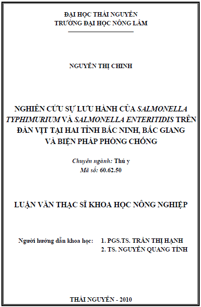 nghien cuu su luu hanh cua salmonella typhimurium va salmonella enteritidis tren dan vit tai hai tinh bac ninh bac giang va bien phap phong chong