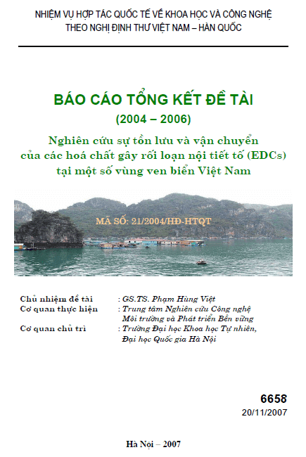 nghien cuu su ton luu va van chuyen cua cac hoa chat gay roi loan noi tiet to edcs tai mot so vung ven bien viet nam