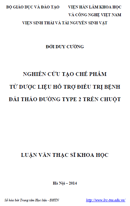 nghien cuu tao che pham tu duoc lieu ho tro dieu tri benh dai thao duong type 2 tren chuot