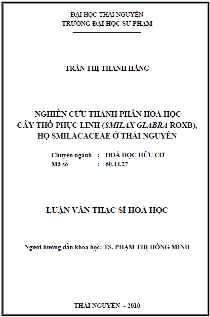 nghien cuu thanh phan hoa hoc cay tho phuc linh smilax glabra roxb ho smilacaceae o thai nguyen