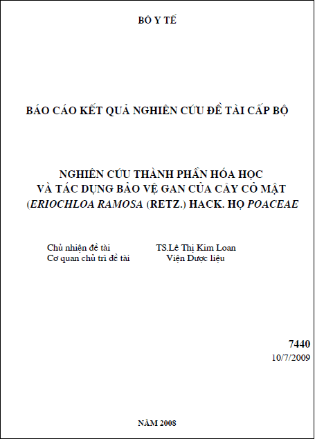 nghien cuu thanh phan hoa hoc va tac dung bao ve gan cua cay co mat eriochloa ramosa retz hack ho poaceae