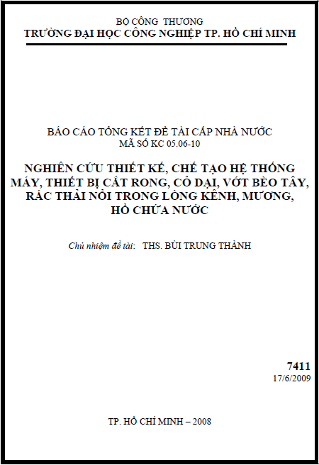 nghien cuu thiet ke che tao he thong may thiet bi cat rong co dai vot beo tay rac thai noi trong long kenh muong ho chua nuoc