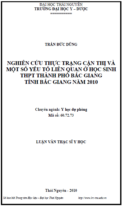 nghien cuu thuc trang can thi va mot so yeu to lien quan o hoc sinh trung hoc pho thong thanh pho bac giang tinh bac giang nam 2010