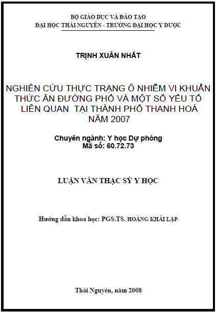 nghien cuu thuc trang o nhiem vi khuan thuc an duong pho va mot so yeu to lien quan tai thanh pho thanh hoa nam 2007