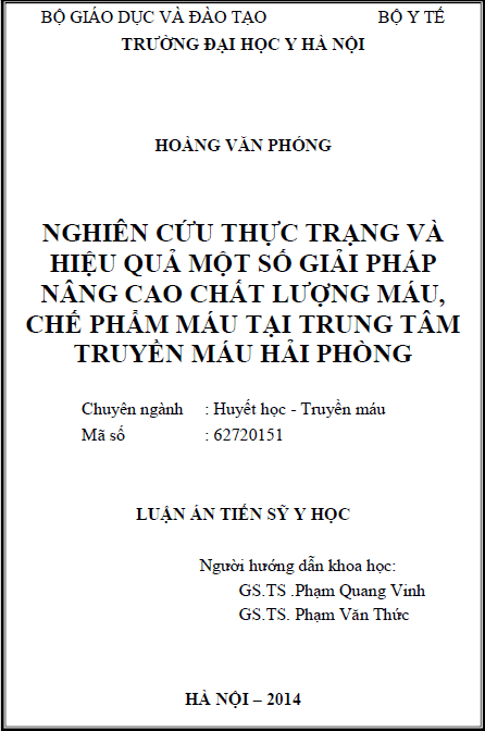 nghien cuu thuc trang va hieu qua mot so giai phap nang cao chat luong mau che pham mau tai trung tam truyen mau hai phong