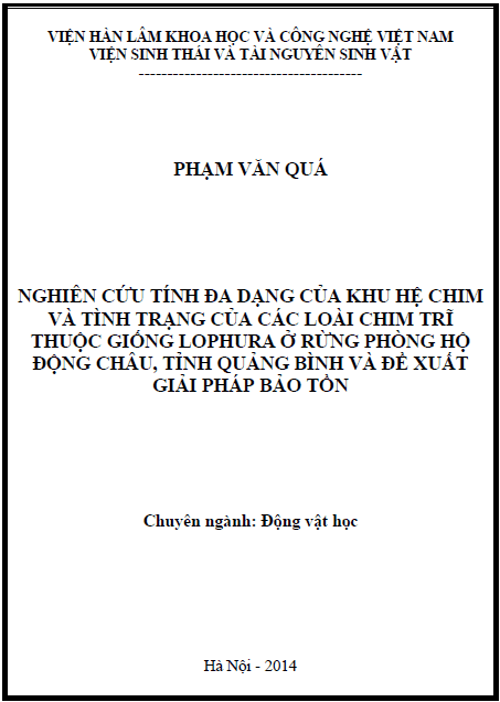 nghien cuu tinh da dang cua khu he chim va tinh trang cua loai chim tri thuoc giong lopura o rung phong ho dong chau tinh quang binh va de xuat giai phap ton tai
