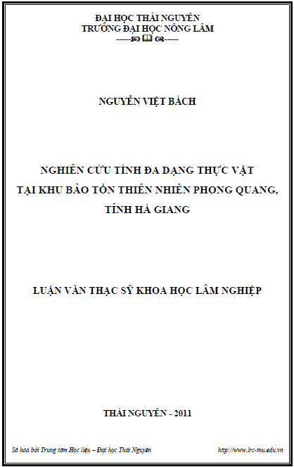 nghien cuu tinh da dang thuc vat tai khu bao ton thien nhien phong quang tinh ha giang