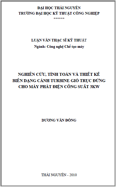 nghien cuu tinh toan va thiet ke bien dang canh turbine gio truc dung cho may phat dien cong suat 3kw