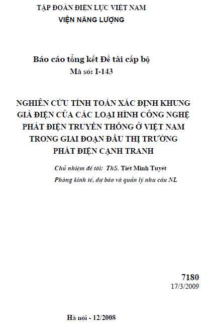 nghien cuu tinh toan xac dinh khung gia dien cua cac loai hinh cong nghe phat hien truyen thong o viet nam trong thi truong phat dien canh tranh