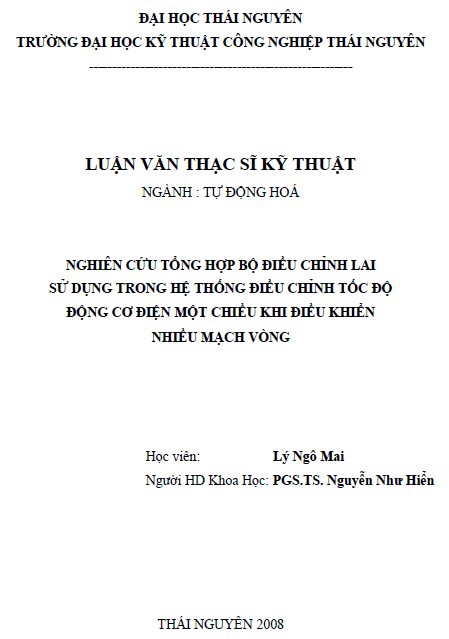 nghien cuu tong hop bo dieu chinh lai su dung trong he thong dieu chinh toc do dong co dien mot chieu khi dieu khien nhieu mach vong