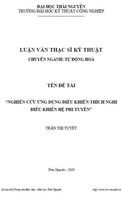 nghien cuu ung dung dieu khien thich nghi dieu khien he phi tuyen
