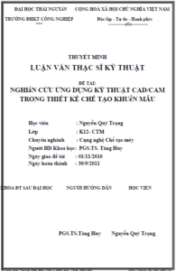 nghien cuu ung dung ky thuat cad cam trong thiet ke che tao khuon mau