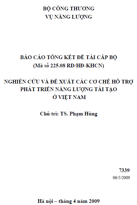 nghien cuu va de xuat cac co che ho tro phat trien nang luong tai tao o viet nam