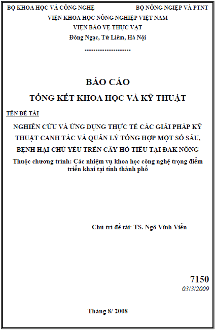 nghien cuu va ung dung thuc te cac giai phap ky thuat canh tac va quan ly tong hop mot so sau benh hai chu yeu tren cay ho tieu tai dak nong