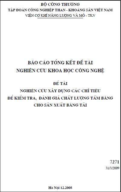 nghien cuu xay dung cac chi tieu de kiem tra danh gia chat luong tam bang cho san xuat bang tai