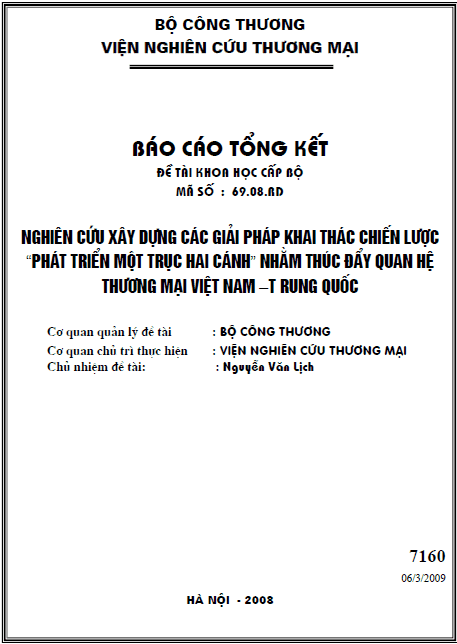 nghien cuu xay dung cac giai phap khai thac chien luoc phat trien mot truc hai canh nham thuc day quan he thuong mai viet nam voi trung quoc