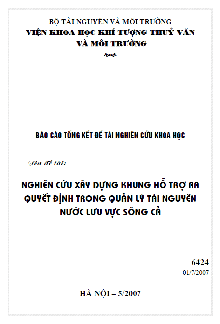 nghien cuu xay dung khung ho tro ra quyet dinh trong quan ly tai nguyen nuoc luu vuc song ca