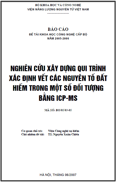 nghien cuu xay dung qui trinh xac dinh vet cac nguyen to dat hiem trong mot so doi tuong bang icp ms
