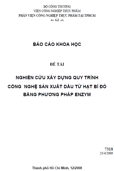 nghien cuu xay dung quy trinh cong nghe san xuat dau tu hat bi do bang phuong phap enzym