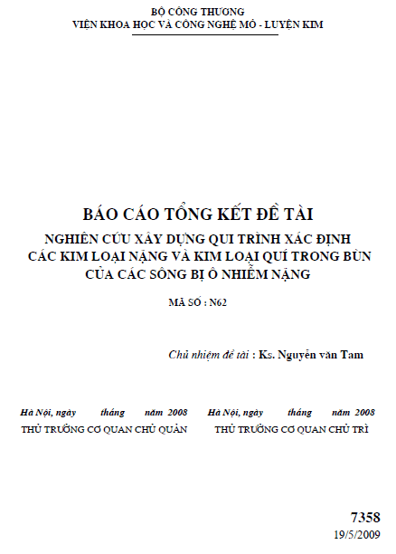 nghien cuu xay dung quy trinh xac dinh cac kim loai nang va kim loai quy trong bun cua cac song bi o nhiem nang