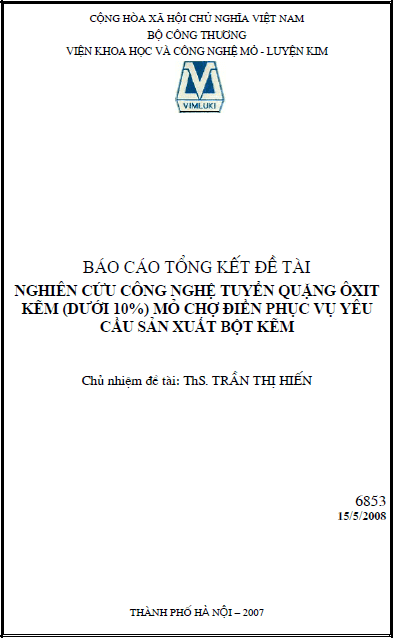 nguyen cuu cong nghe tuyen quang oxit kem duoi 10 phan tram mo cho dien phuc vu yeu cau san xuat bot kem