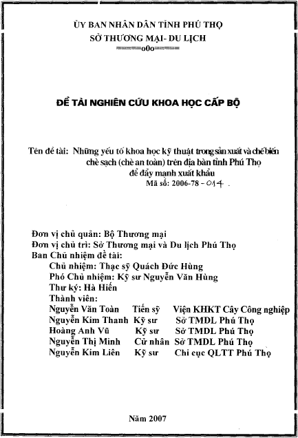 nhung yeu to khoa hoc ky thuat trong san xuat va che bien che sach che an toan tren dia ban tinh phu tho de day manh xuat khau