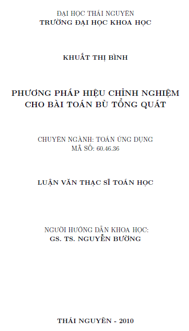 phuong phap hieu chinh nghiem cho bai toan bu tong quat