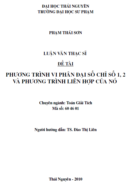 Phương trình vi phân Đại số chỉ số 1, 2 và phương trình liên hợp của nó 1 phuong trinh vi phan dai so chi so 1 2 va phuong trinh lien hop cua no