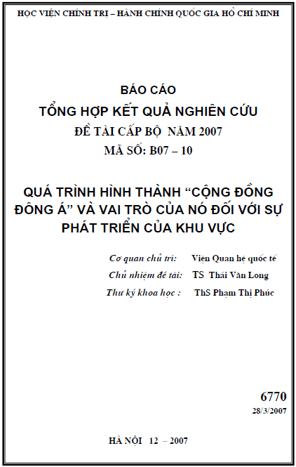 qua trinh hinh thanh cong dong dong a va vai tro cua no doi voi su phat trien cua khu vuc