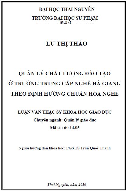 quan ly chat luong dao tao o truong trung cap nghe tinh ha giang theo dinh huong chuan hoa nghe