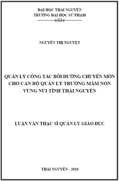 quan ly cong tac boi duong chuyen mon cho can bo quan ly truong mam non vung nui tinh thai nguyen