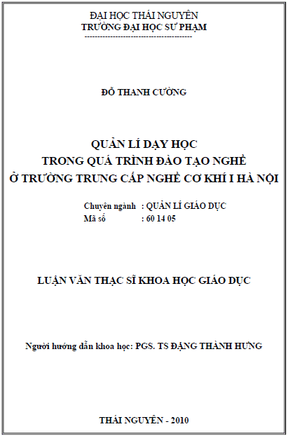 quan ly day hoc trong qua trinh dao tao nghe o truong trung cap nghe co khi i ha noi