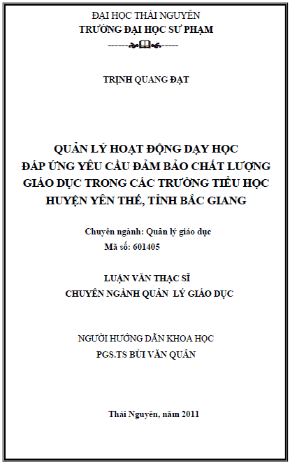 quan ly hoat dong day hoc dap ung yeu cau dam bao chat luong giao duc o cac truong tieu hoc huyen yen the tinh bac giang