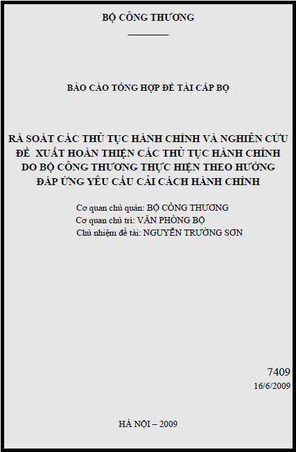 ra soat he thong cac thu tuc hanh chinh va de xuat hoan thien cac thu tuc hanh chinh do bo cong thuong thuc hien theo huong dap ung yeu cau cai cach hanh chinh