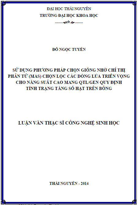 su dung phuong phap chon giong nho chi thi phan tu mas chon loc cac dong lua trien vong cho nang suat cao mang qtl gen quy dinh tinh trang tang so hat tren bong