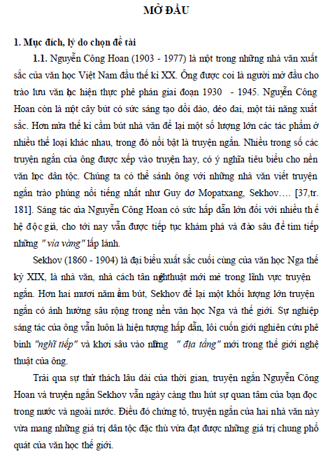 the gioi nhan vat trong truyen ngan nguyen cong hoan va truyen ngan sekhov