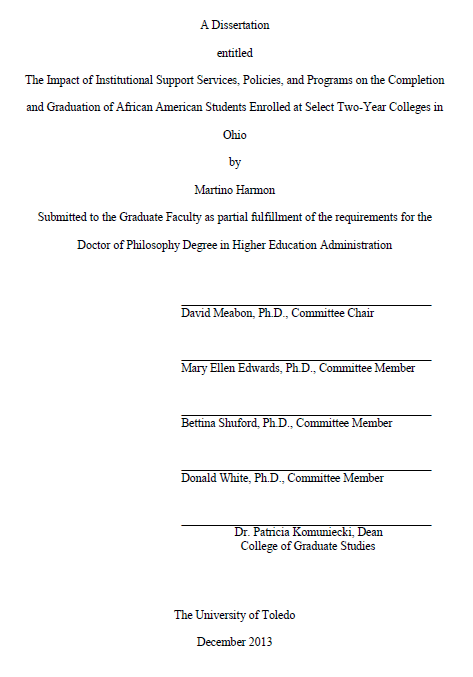 the impact of institutional support services policies and programs on the completion and graduation of african american students enrolled at select two year colleges in Ohio