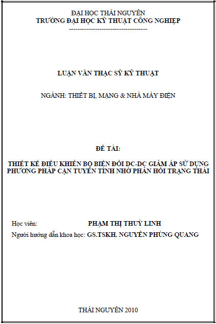 thiet ke dieu khien bo bien doi dc dc giam ap su dung phuong phap can tuyen tinh nho phan hoi trang thai