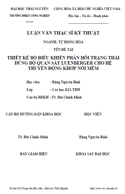 thiet ke dong bo dieu khien phan hoi trang thai dung bo quan sat luenberger cho he tuyen dong khop noi mem