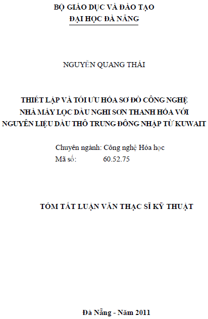 thiet lap va toi uu hoa so do cong nghe nha may loc dau nghi son thanh hoa voi nguyen lieu dau tho trung dong nhap tu kuwait