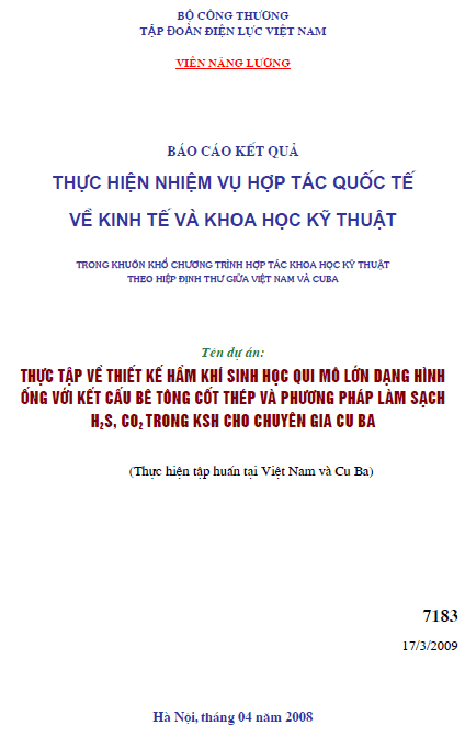 thuc tap ve thiet ke ham khi sinh hoc qui mo lon dang hinh ong voi ket cau be tong cot thep va phuong phap lam sach h2s co2 trong ksh cho chuyen gia cu ba