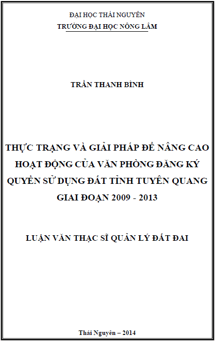 thuc trang va giai phap de nang cao hoat dong cua van phong dang ky quyen su dung dat tinh tuyen quang giai doan 2009 2013