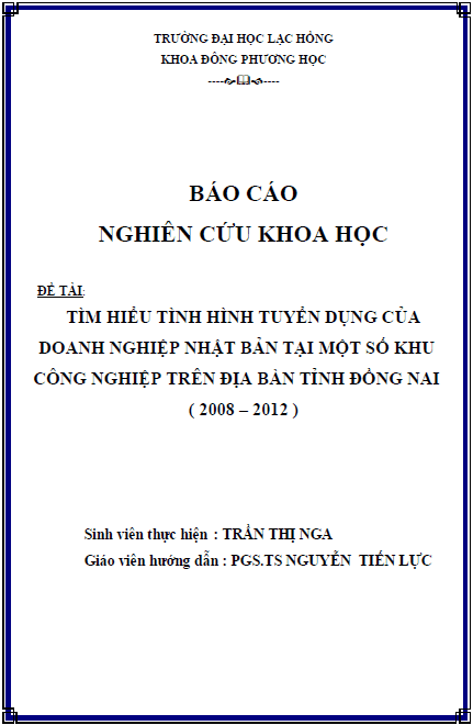 tim hieu tinh hinh tuyen dung cua doanh nghiep co von dau tu nhat ban tai mot so khu cong nghiep tren dia ban dong nai 2008 2012